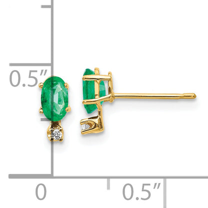 14K Yellow Gold Diamond & Emerald Birthstone Earrings