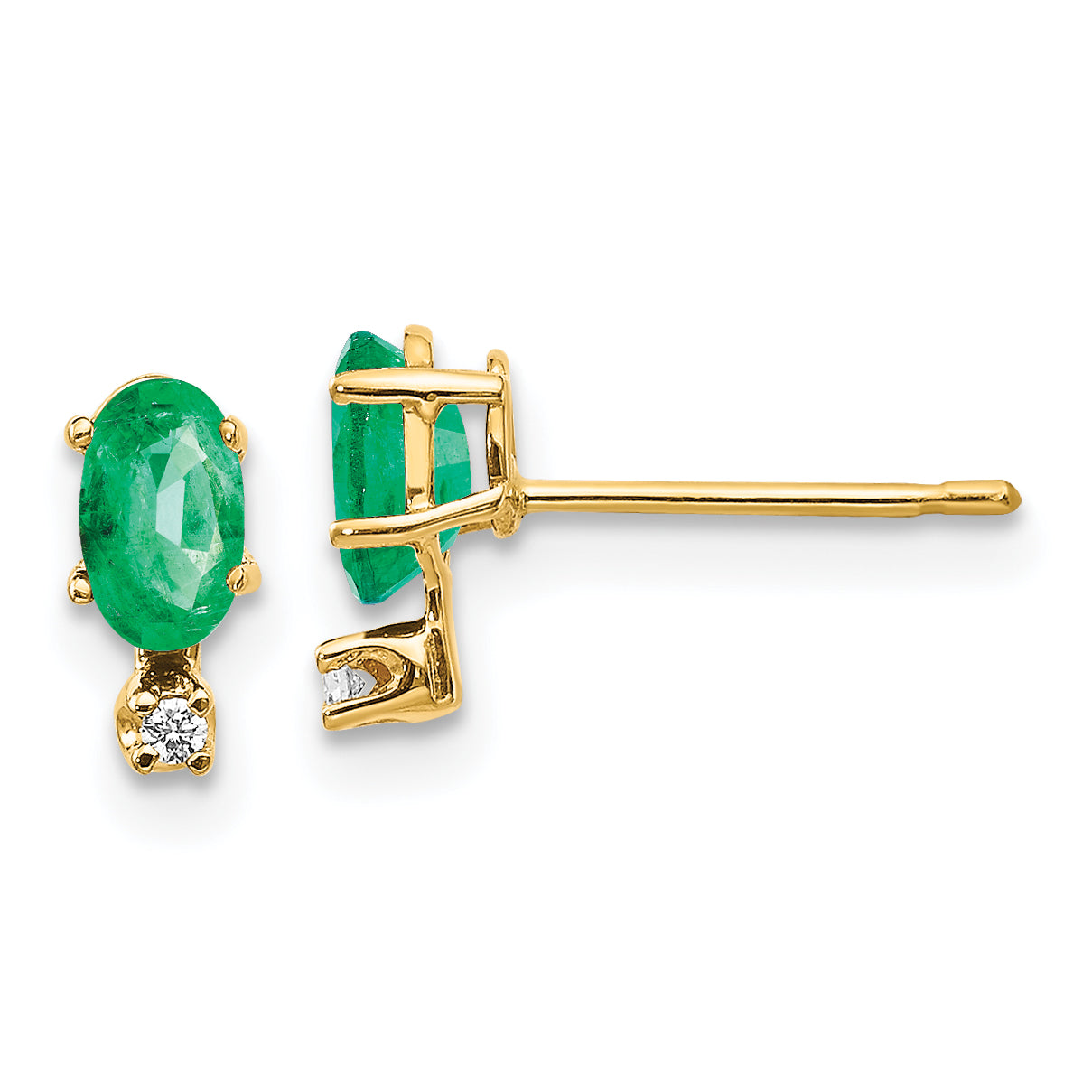 14K Yellow Gold Diamond & Emerald Birthstone Earrings