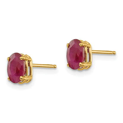 14K Yellow Gold 6X4 Oval July/Ruby Post Earrings