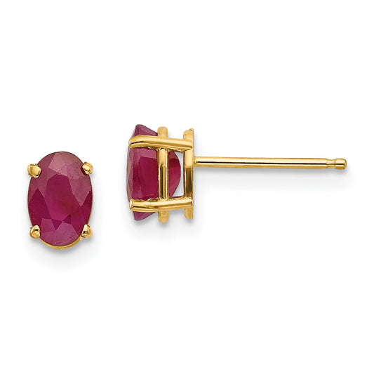14K Yellow Gold 6X4 Oval July/Ruby Post Earrings