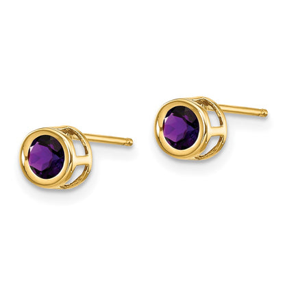 14K Yellow Gold 4mm Bezel February/Amethyst Post Earrings
