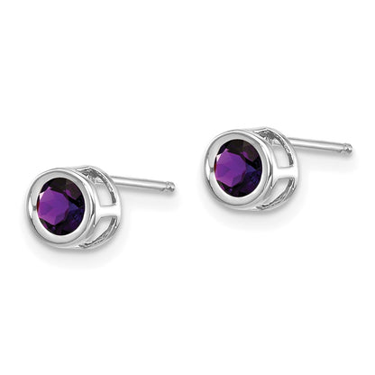 14K White Gold 4mm Bezel February/Amethyst Post Earrings