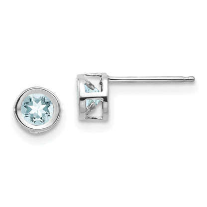 14K White Gold 4mm Bezel March/Aquamarine Post Earrings