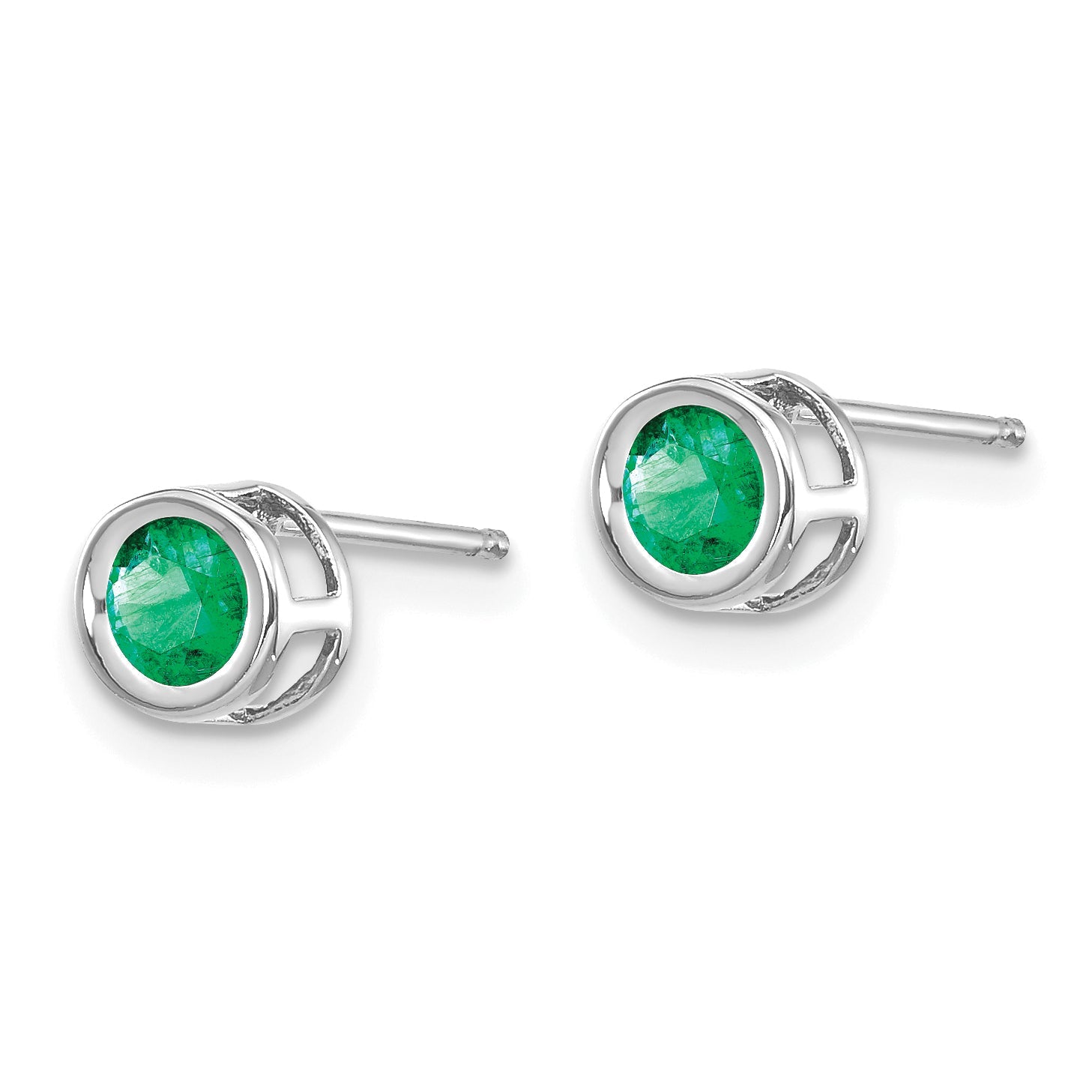 14K White Gold 4mm Bezel May/Emerald Post Earrings