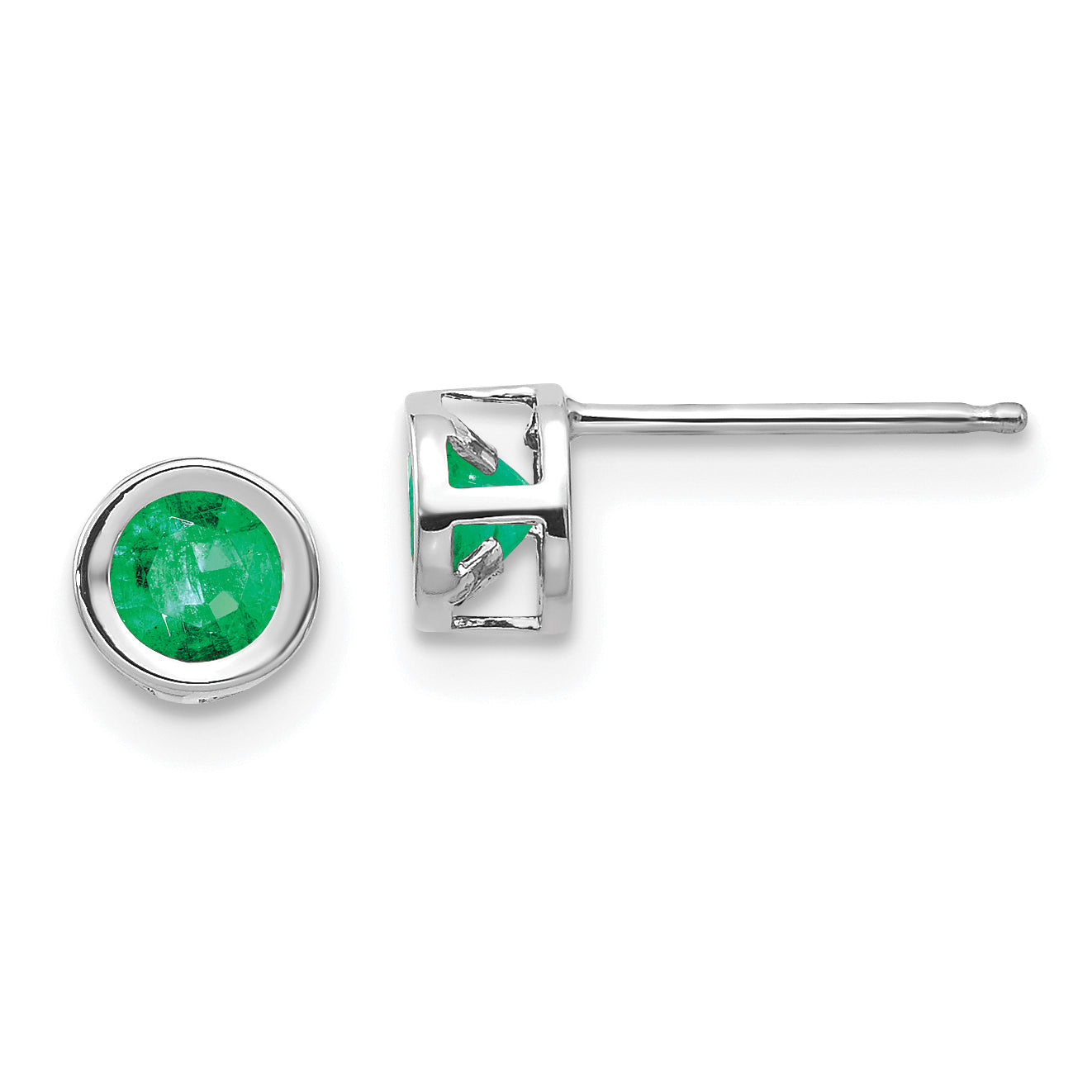 14K White Gold 4mm Bezel May/Emerald Post Earrings
