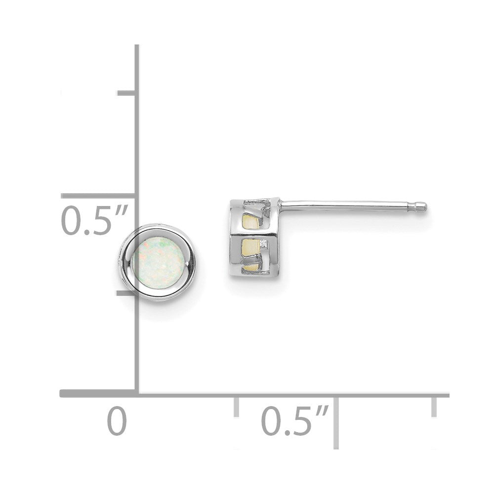 14K White Gold 4mm Oval Bezel October/Opal Post Earrings