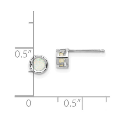 14K White Gold 4mm Oval Bezel October/Opal Post Earrings