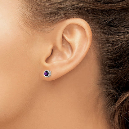 14K White Gold 5mm Bezel Amethyst Stud Earrings
