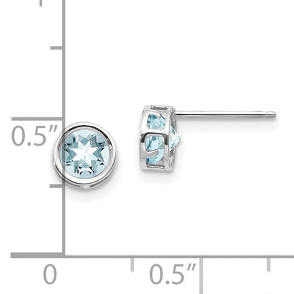 14K White Gold 5mm Bezel Aquamarine Stud Earrings