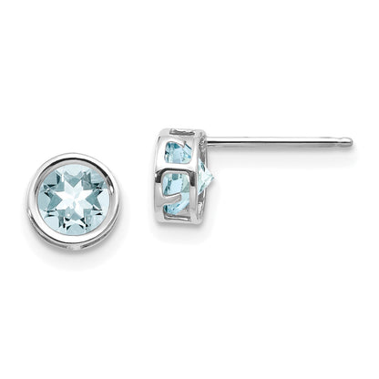 14K White Gold 5mm Bezel Aquamarine Stud Earrings