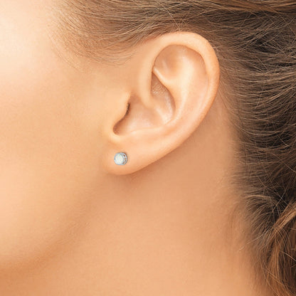 14K White Gold 5mm Bezel Opal Stud Earrings