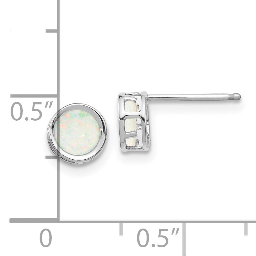 14K White Gold 5mm Bezel Opal Stud Earrings