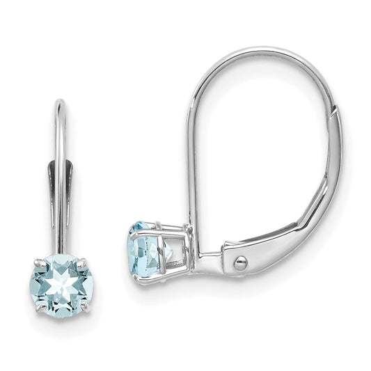 14K White Gold 4mm Aquamarine/March Earrings
