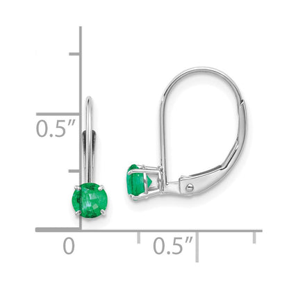 14K White Gold 4mm Round May/Emerald Leverback Earrings