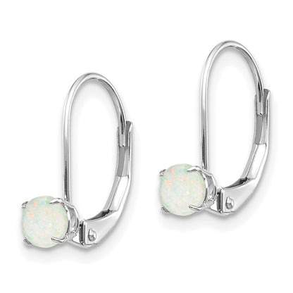 14K White Gold 4mm Round October/Opal Leverback Earrings