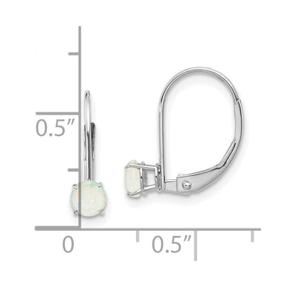 14K White Gold 4mm Round October/Opal Leverback Earrings