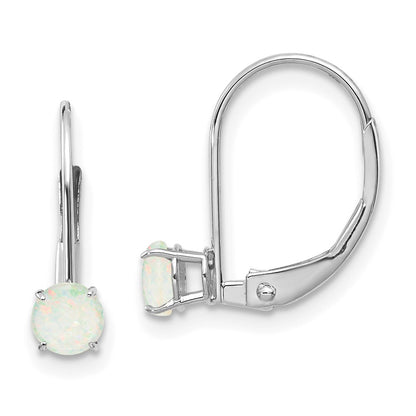 14K White Gold 4mm Round October/Opal Leverback Earrings