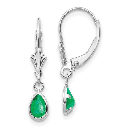14K White Gold 6X4mm Emerald/May Earrings