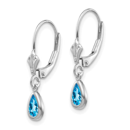 14K White Gold 6X4mm Blue Topaz/December Earrings