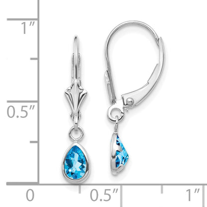 14K White Gold 6X4mm Blue Topaz/December Earrings