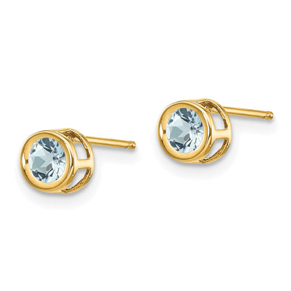 14K Yellow Gold 4mm Bezel March/Aquamarine Post Earrings
