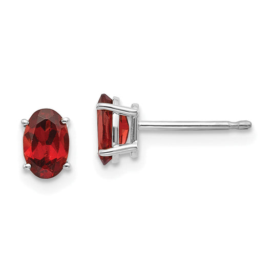 14K White Gold 6X4 Garnet Earrings