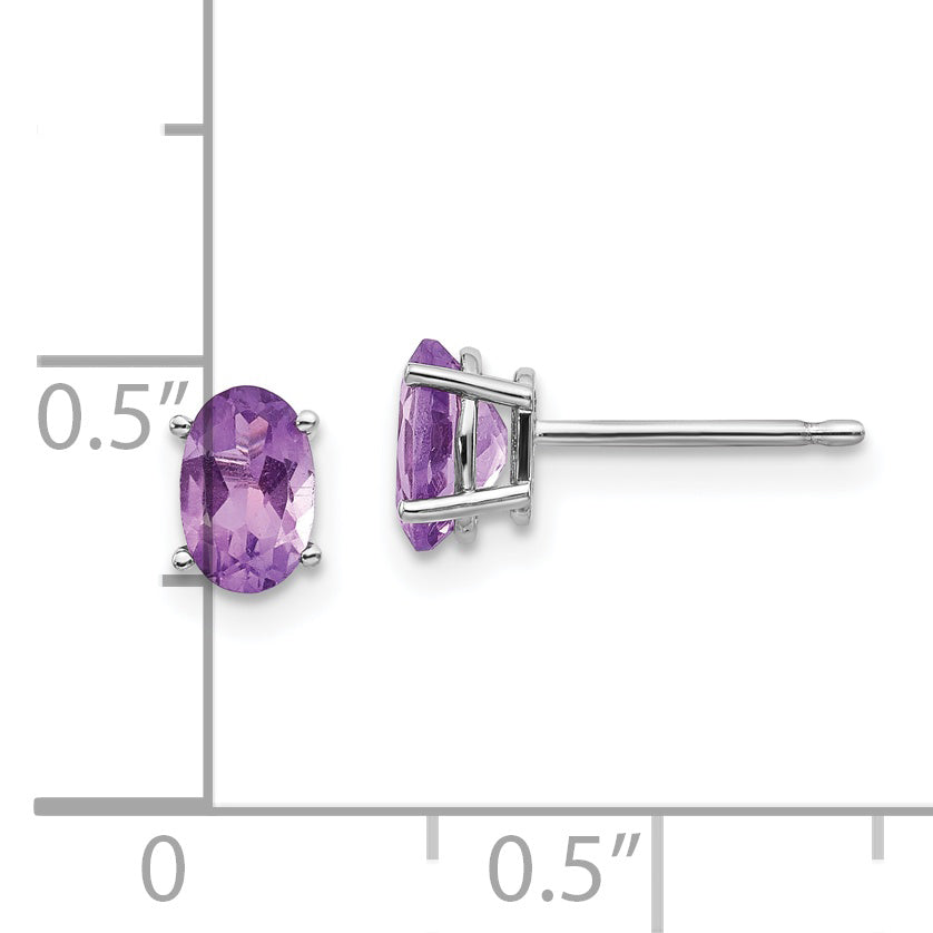 14K White Gold 6X4 Oval February/Amethyst Post Earrings