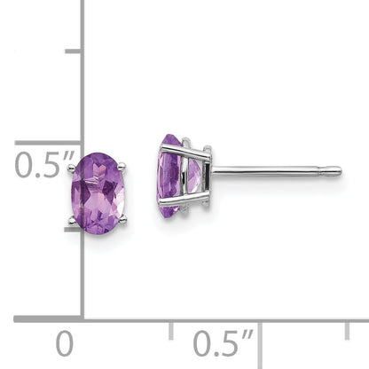 14K White Gold 6X4 Oval February/Amethyst Post Earrings