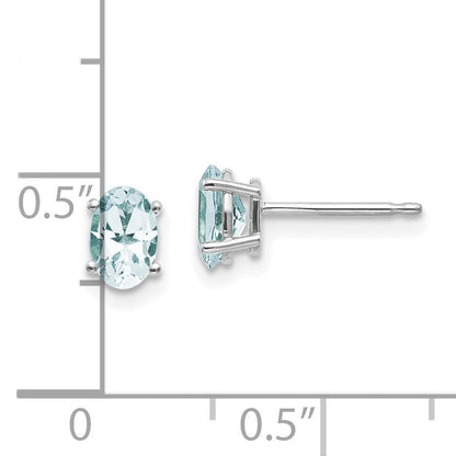 14K White Gold 6X4 Oval March/Aquamarine Post Earrings