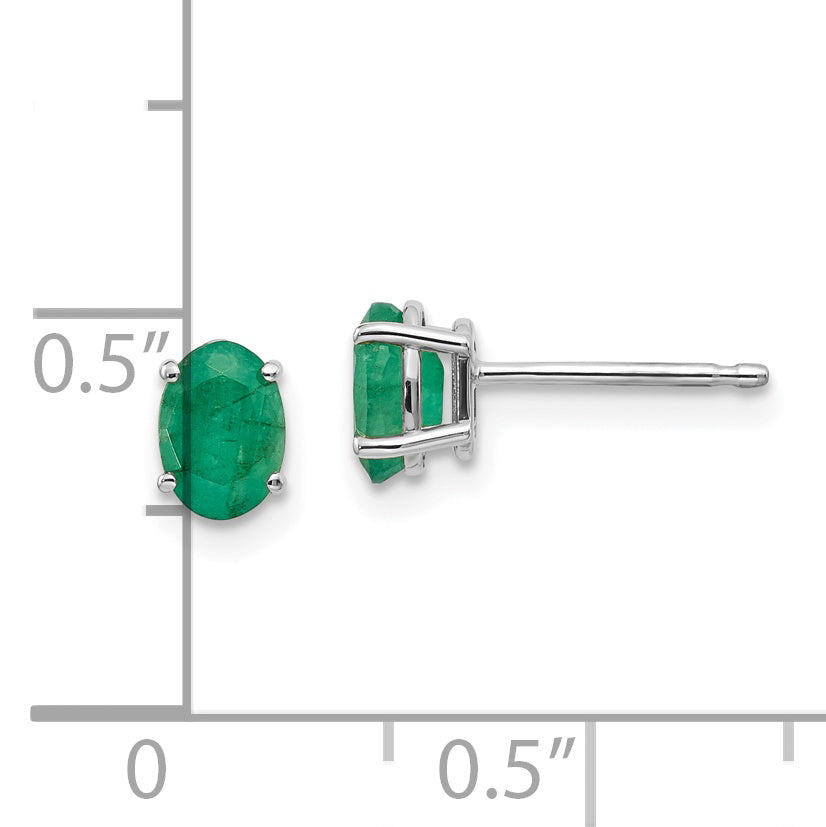 14K White Gold 6X4mm Emerald Earrings