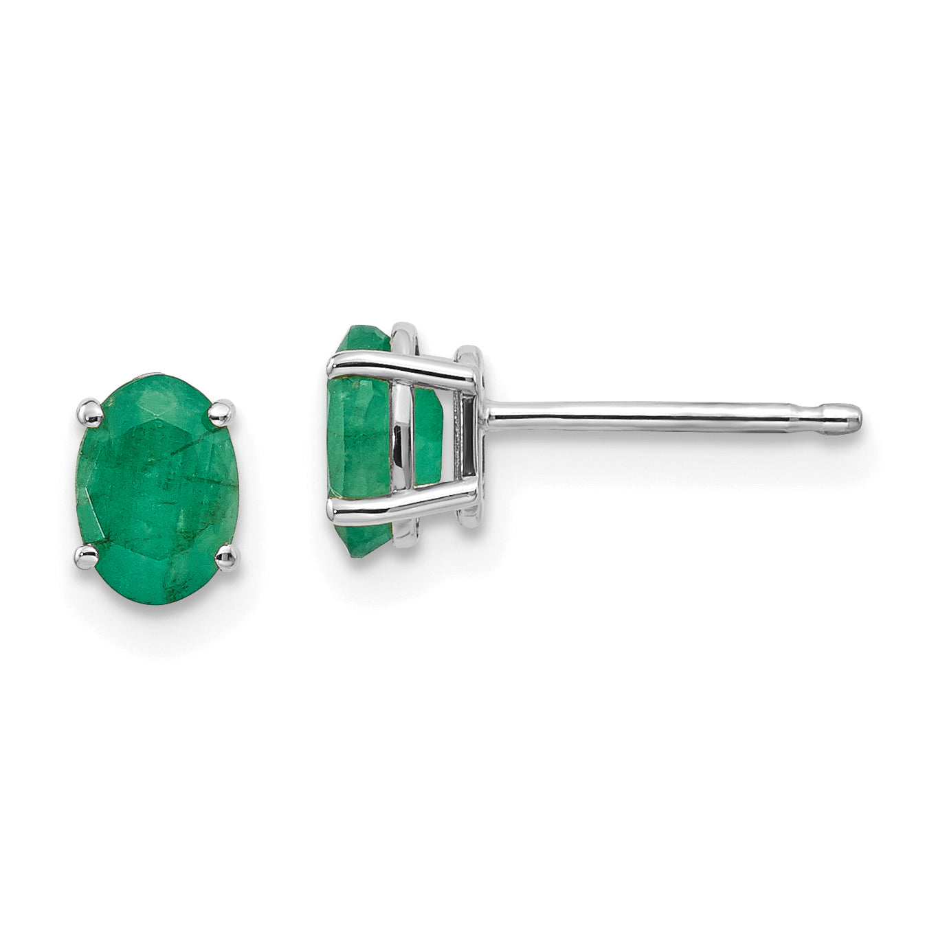 14K White Gold 6X4mm Emerald Earrings