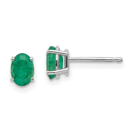 14K White Gold 6X4mm Emerald Earrings