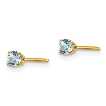 14K Yellow Gold 3mm March/Aquamarine Post Earrings