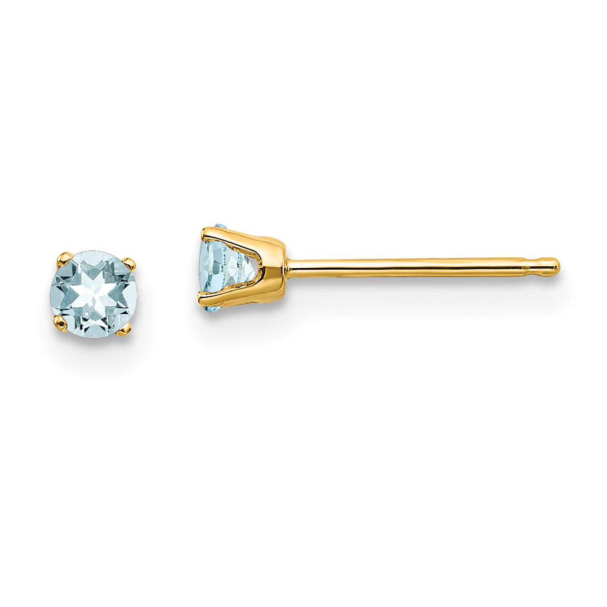 14K Yellow Gold 3mm March/Aquamarine Post Earrings