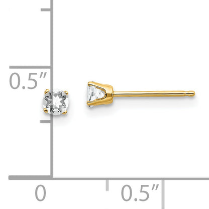 14K Yellow Gold 3mm April/ White Topaz Post Earrings