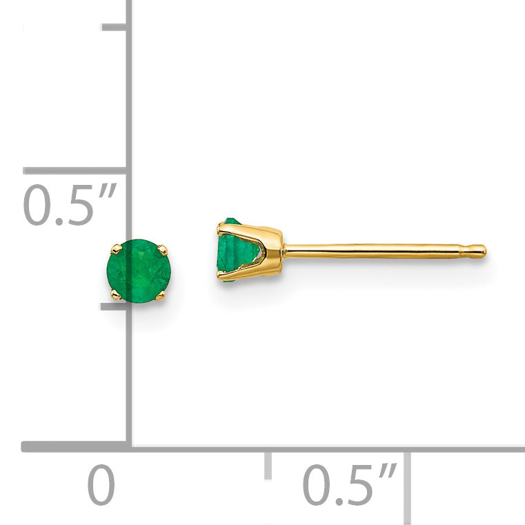 14K Yellow Gold 3mm May/Emerald Post Earrings