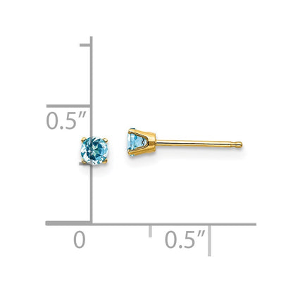 14K Yellow Gold 3mm December/Blue Topaz Post Earrings