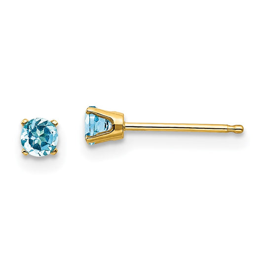 14K Yellow Gold 3mm December/Blue Topaz Post Earrings