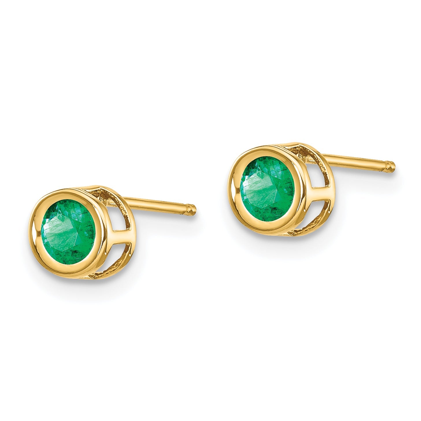 14K Yellow Gold 4mm Bezel May/Emerald Post Earrings