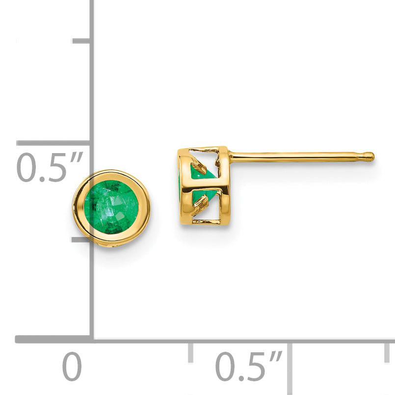 14K Yellow Gold 4mm Bezel May/Emerald Post Earrings