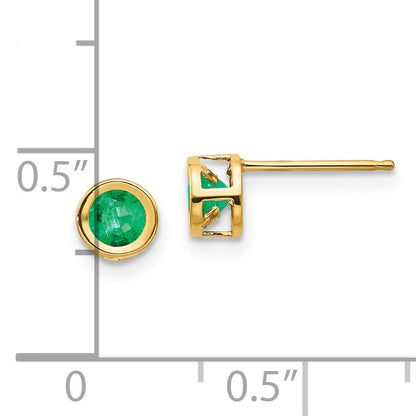 14K Yellow Gold 4mm Bezel May/Emerald Post Earrings