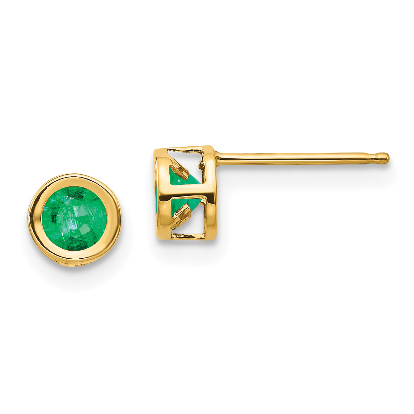 14K Yellow Gold 4mm Bezel May/Emerald Post Earrings