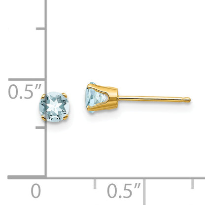 14K Yellow Gold 4mm March/Aquamarine Post Earrings