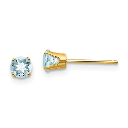 14K Yellow Gold 4mm March/Aquamarine Post Earrings