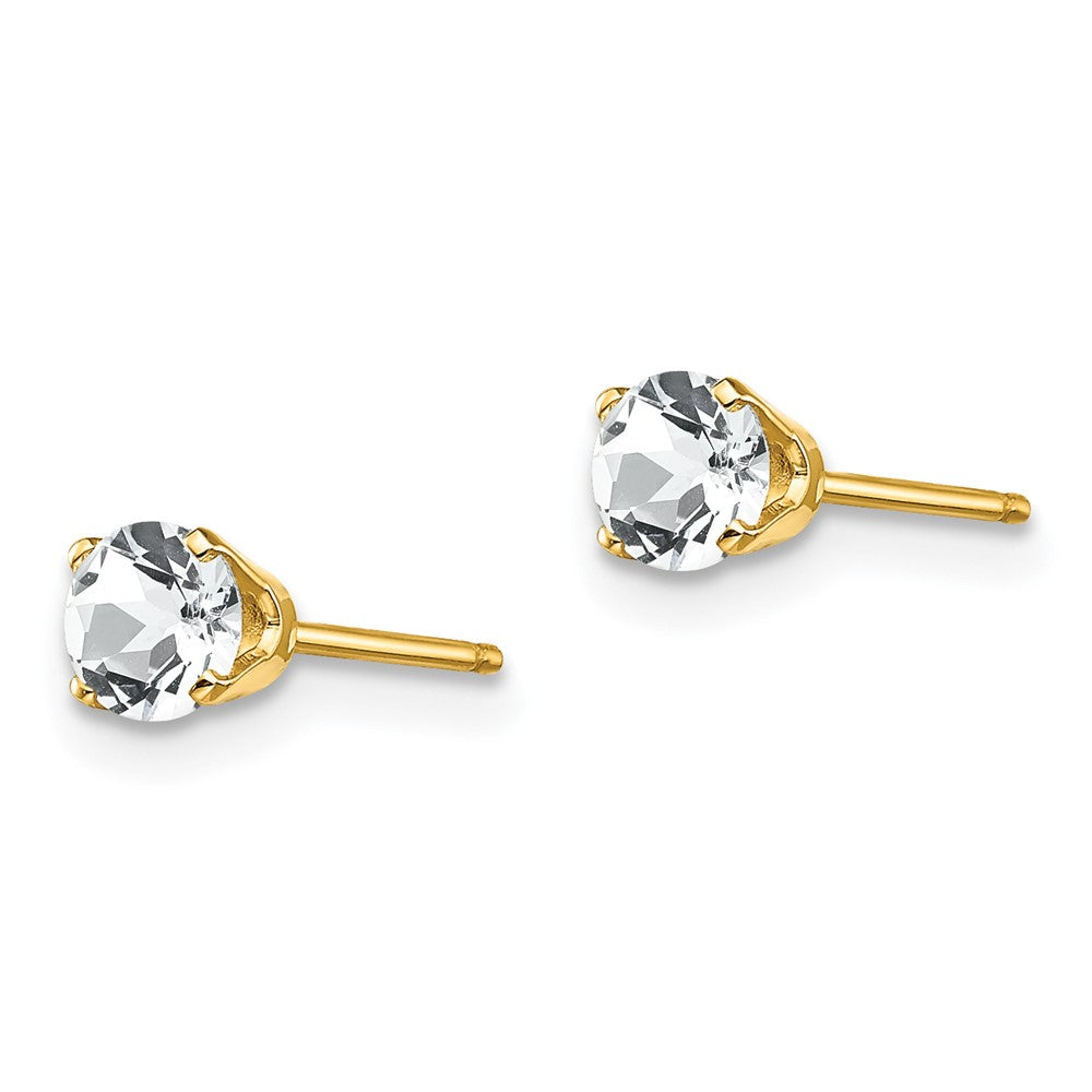 14K Yellow Gold 4mm April/White Topaz Post Earrings