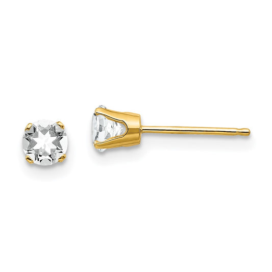 14K Yellow Gold 4mm April/White Topaz Post Earrings