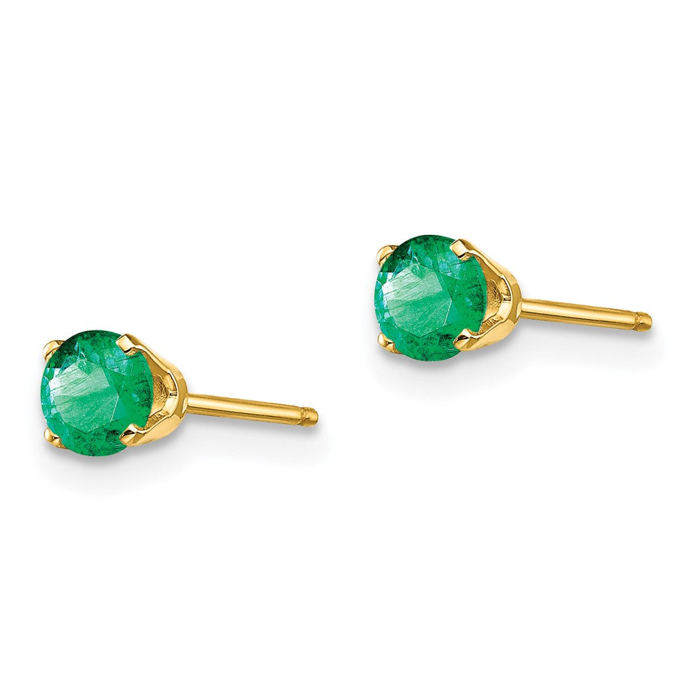 14K Yellow Gold 4mm May/Emerald Post Earrings