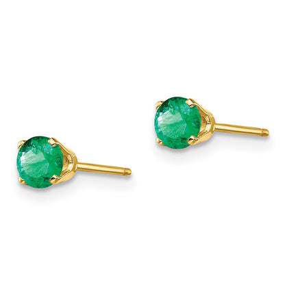 14K Yellow Gold 4mm May/Emerald Post Earrings