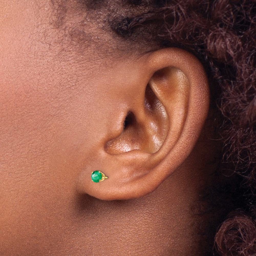 14K Yellow Gold 4mm May/Emerald Post Earrings