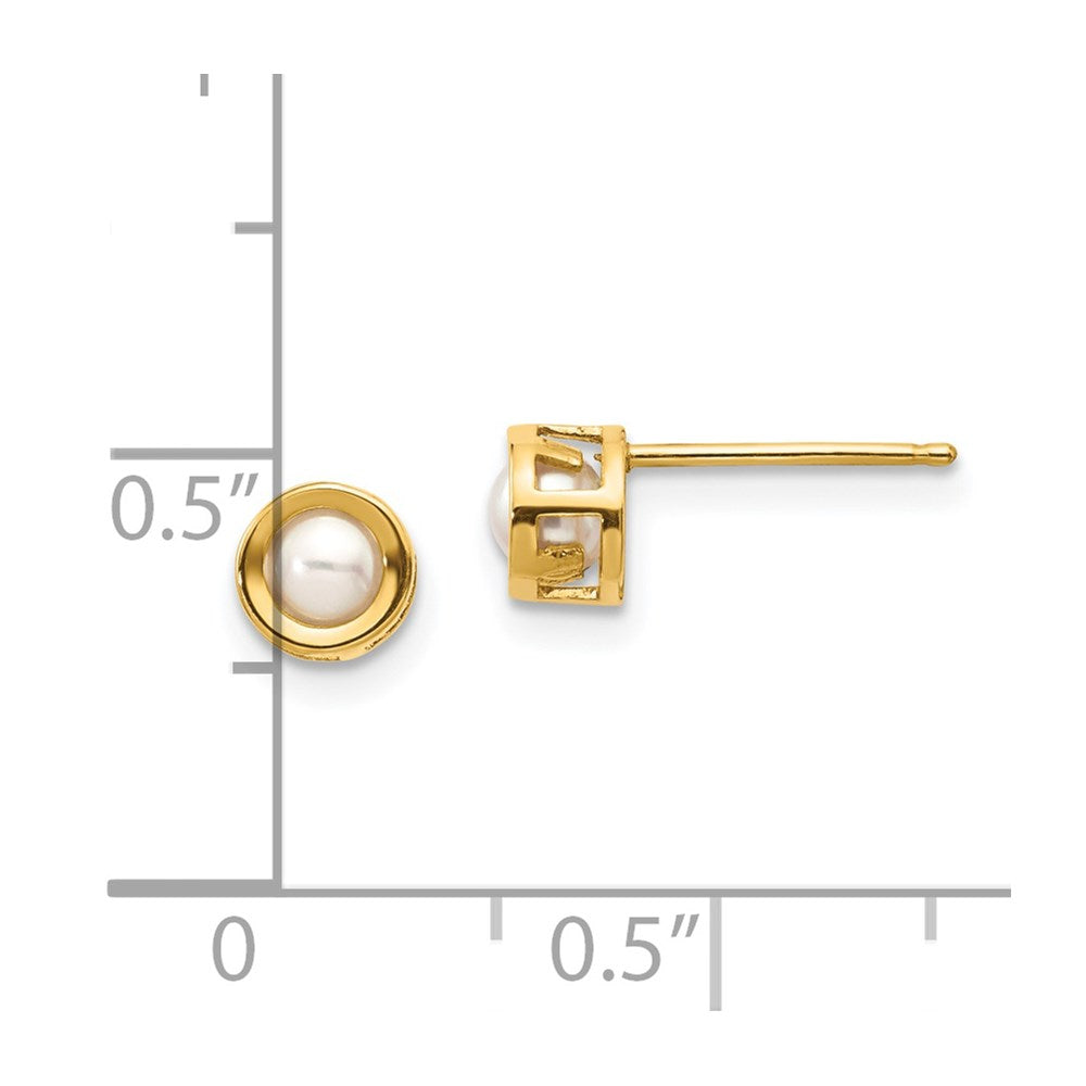 14K Yellow Gold 4mm Bezel June/Fw Cultured Pearl Post Earrings